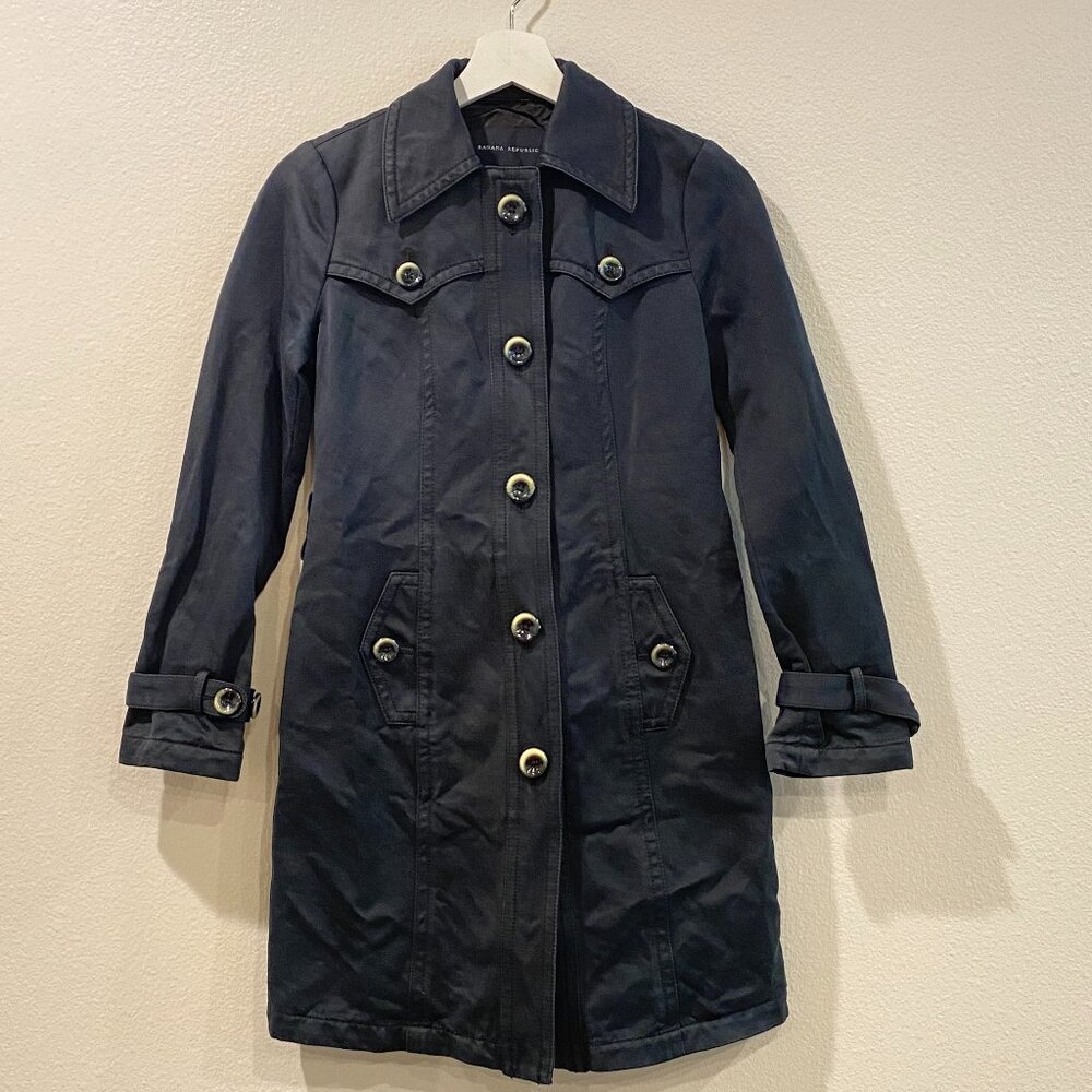Banana Republic Black (or Very Dark Navy) Cotton Trench Coat – Size XS